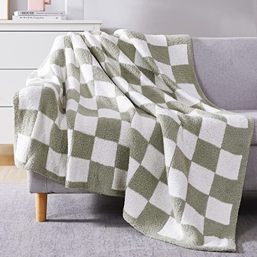  Checkered Throw Blanket Microfiber Soft Cozy Fluffy Warm 50*70 Inch Sage Green - Bild 1 von 6