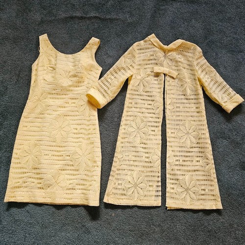 Vtg 60s Mod Mary Jane Dolly 2 Pc Cocktail Party Sheath Dress + Split Overdress S - Picture 9 of 9