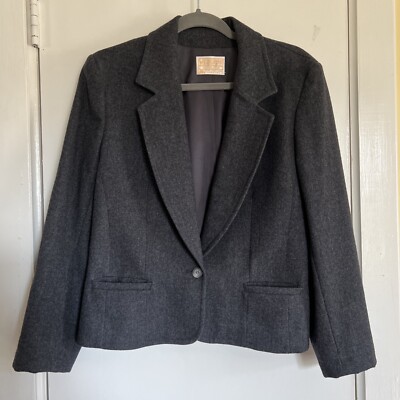 Pendleton Blazer Size 10 Women's Wool Classic One Button Slim Gray Career