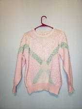 VTG Jaclyn Smith Womens S Chenille Sweater Pullover Pink Pastel Beads Grannycore