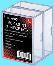 2 ULTRA PRO 50 COUNT CLEAR TWO PIECE CARD STORAGE BOXES Case Sports Slider NEW 