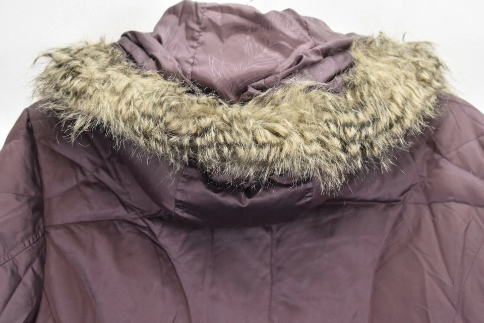 Eddie Bauer Womens Purple Faux Fur Trim Full Zip Long Goose Down Quilted Coat M - Image 4 of 4