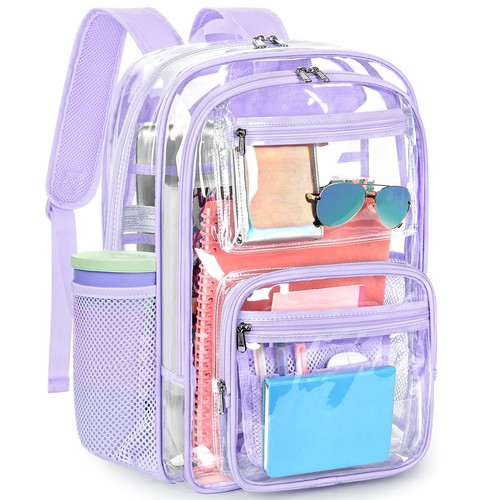 ZORFIN Large 31L Clear Backpack - Heavy-Duty 12.5" x 8.2" x 18.5", Purple