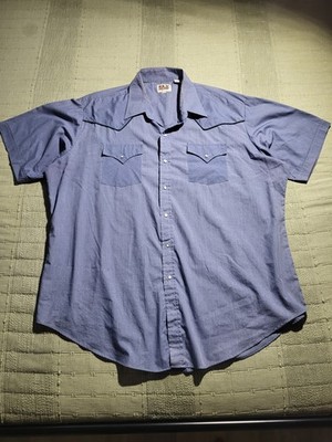 Ely Cattleman Mens 16 Large Blue  Western Pearl Snap Shirt Short Sleeve Cowboy