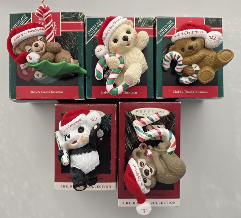 HALLMARK CHILD'S AGE COLLECTION BABY'S 1ST CHRISTMAS THROUGH 5TH  1990-1994 ~NEW