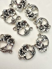 10pc 16x14mm Floral Wreath Links, Antique Silver For Jewelry Making