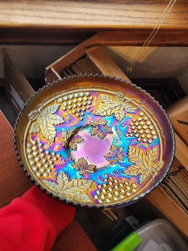 Super Purple Northwood Carnival Glass Grape & Cable Large Ice Cream Bowl