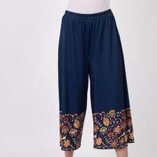 Hose blau 42/46 FASHION NEWS Damen Hose Culotte Blumenprint P215