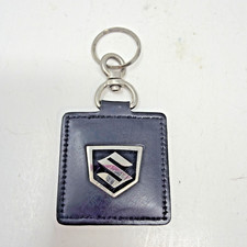 Vtg Suzuki Black Leather Chain Silver Square Car Motorcycle Keychain