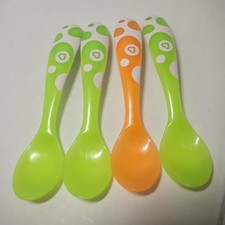 Munchkin Soft-Tip Infant Spoons 4 Pack Green Orange Polka Dot Baby Spoons