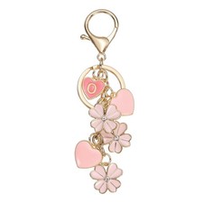 Flower Initial Keychain, Cute Key Chains Flower Purse for Women, Pink Letter O