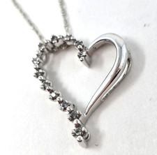 10K White-Gold Open-Heart 12 Accent Diamond Necklace 19"