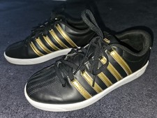 LADIES K SWISS BLACK GOLD TRAINERS UK SIZE 7 EXCELLENT CONDITION