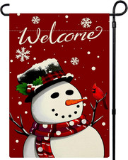 Winter Christmas Garden Flag Welcome Snowman Snowflake 12x18 Inch Double Side...