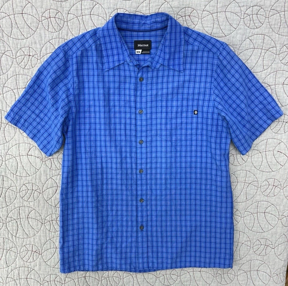 Marmot Shirt Mens Medium Plaid Short Sleeve Button Up Lightweight Hiking F62220