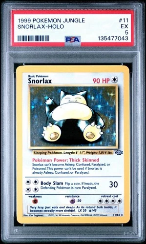 VINTAGE POKEMON CARD 1999 POKEMON JUNGLE #11 SNORLAX-HOLO PSA 5 ONE OWNER