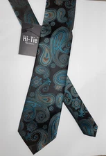 NWT Hi-Tie Silk Paisley Floral Mens Necktie Set Teal Bronze Classic Wedding Ties