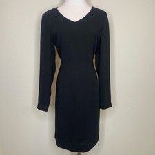Ann Taylor Black Long Sleeve Sheath Dress Classic LBD Sz 8