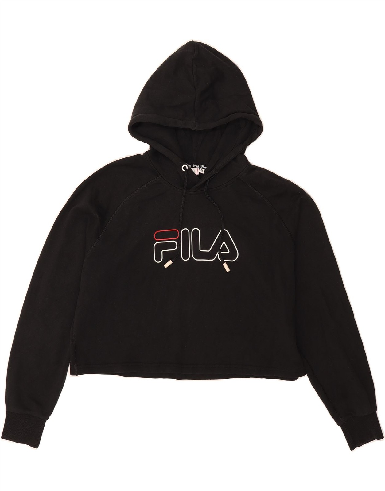 FILA maglione donna oversize grafica crop felpa con cappuccio UK 14 medio nero cotone AB06