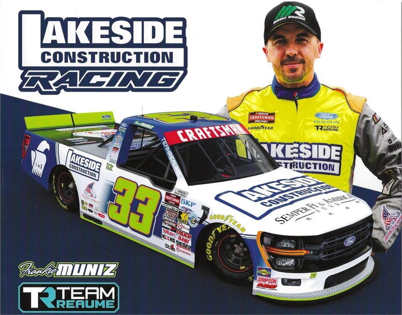 NEW! 2026  FRANKIE MUNIZ #33 NASCAR CRAFTSMAN TRUCK "LAKESIDE RACING" POSTCARD!!