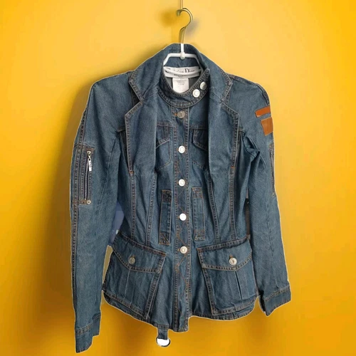 Giacca Blazer Christian Dior BY JOHN GALLIANO Vintage Denim Jean Blu Cotone 38