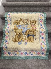Baby/crib Quilt, Animals- Bear Bunny Dog Cat- Satin Trim- 43 X 34 Adorable