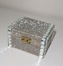 Natural Wood Jewelry Box Decorated with Crystals and Mirror