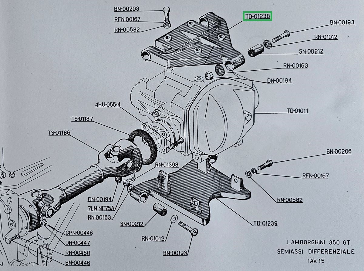 Lamborghini upper differential bracket for 350GT part 2301238 TD-01238