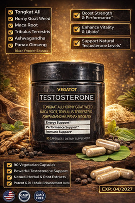 Vegatot Testrone Booster 90 Ct Energy & Vitality Blend Vegan Non-GMO