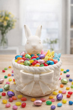 Easter Bunny Candy Basket – Decorative Rabbit Candy Holder – 7.5 Inches