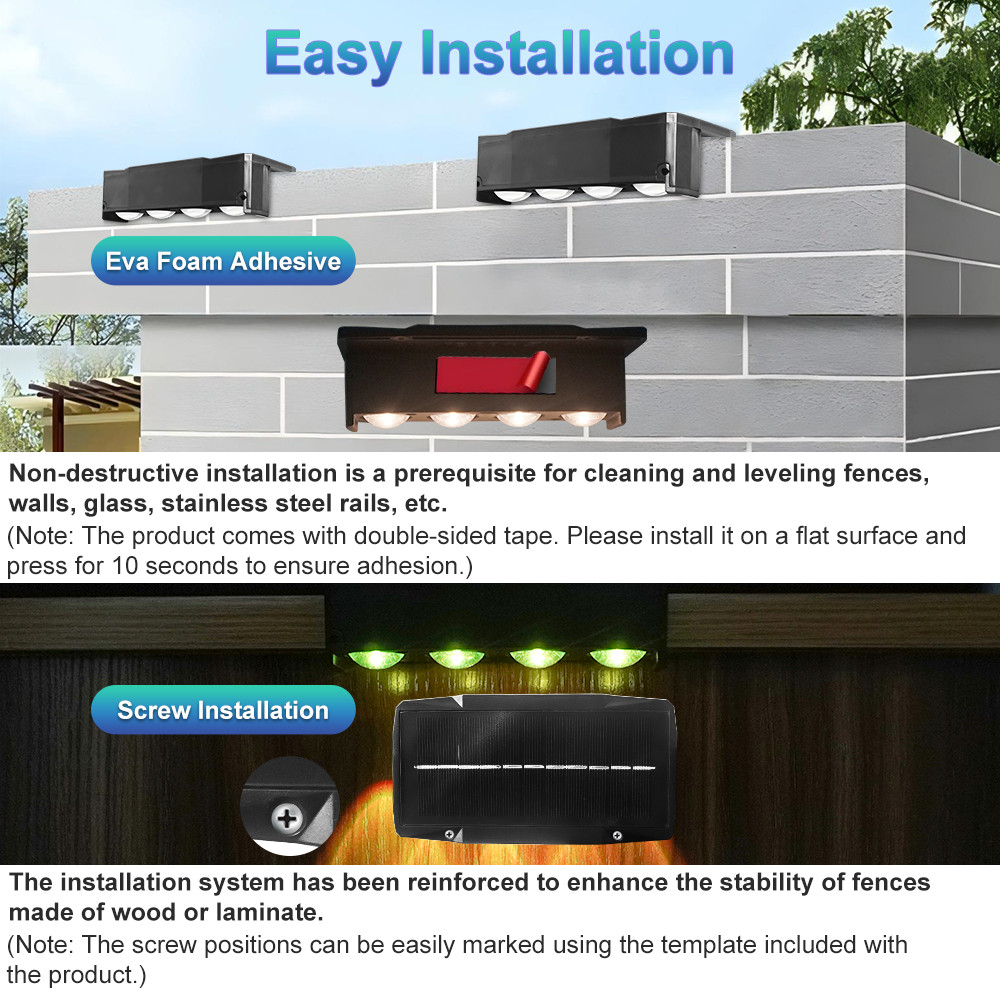 RGB Fence Lights Solar Powered 7 Colors for Fence Wall Patio Deck Yard Garden