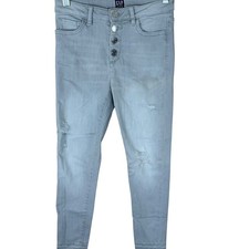 Pantalones de mezclilla Gap gris claro desgastados tiro alto tobillo talla 10 botón mosca para niñas
