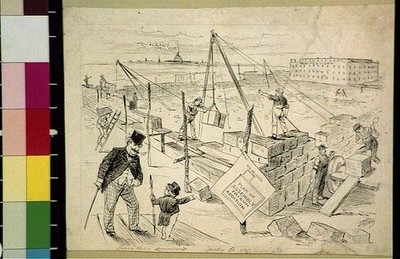 Photo:Puck World�s Fair Foundation Construction Cartoon 1881
