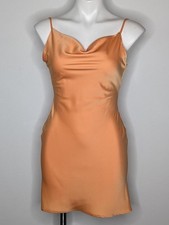 Urban Outfitters Orange Satin Slouch Neck Strappy Mini Dress XS