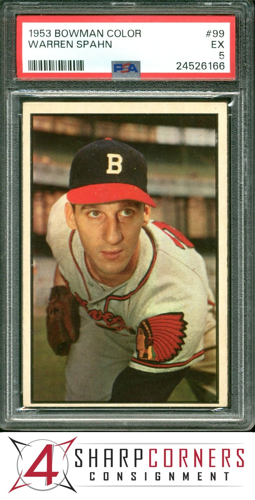 1953 BOWMAN COLOR #99 WARREN SPAHN BRAVES HOF PSA 5