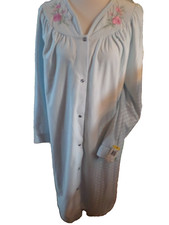 NEW Ladies Size Medium Vintage Vanity Fair Pale Blue Button Front Floral Robe