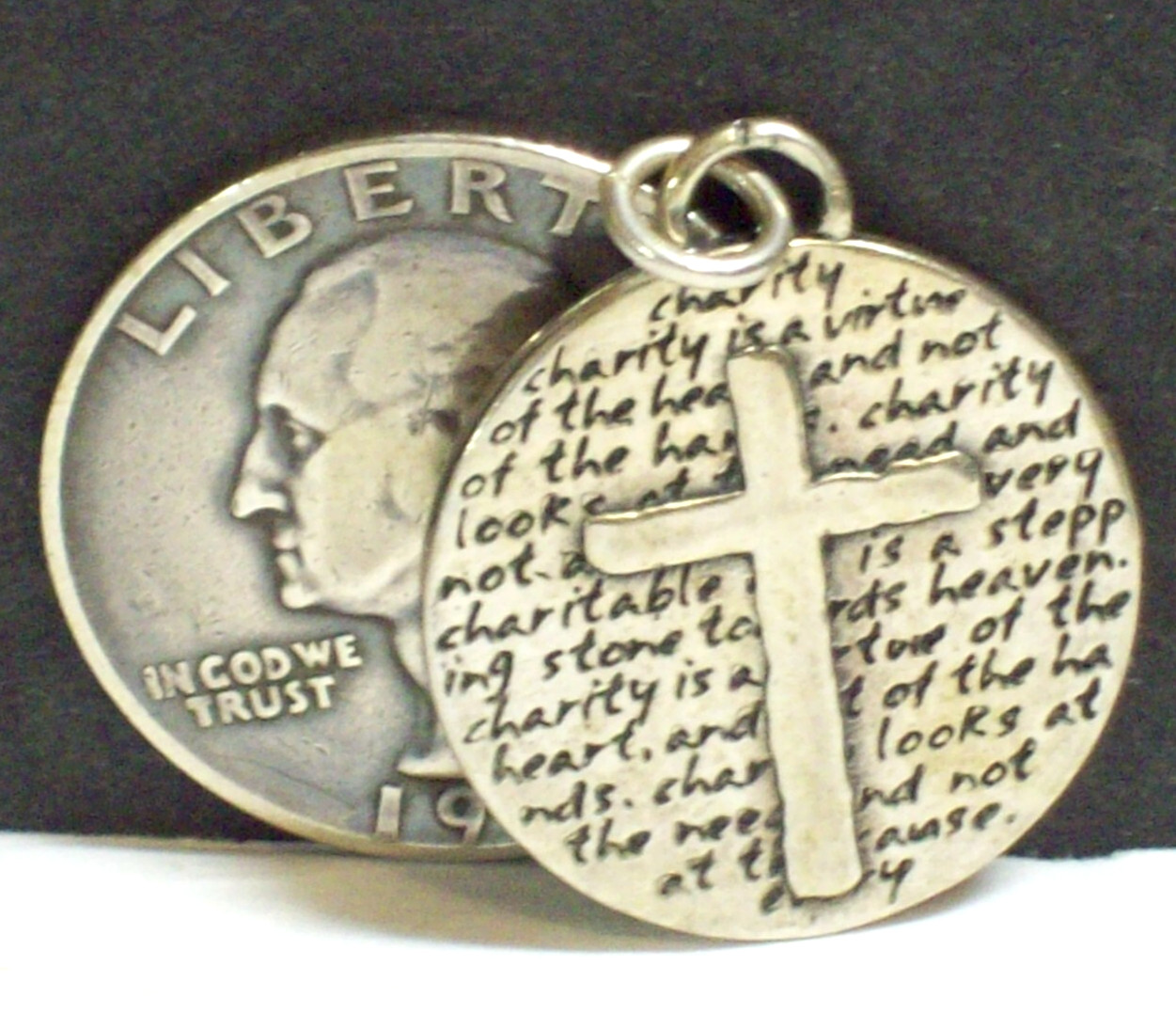 Fine Silver 950 Cross Pendant Charity is a Virtue Circle  Charm Kevin N Anna