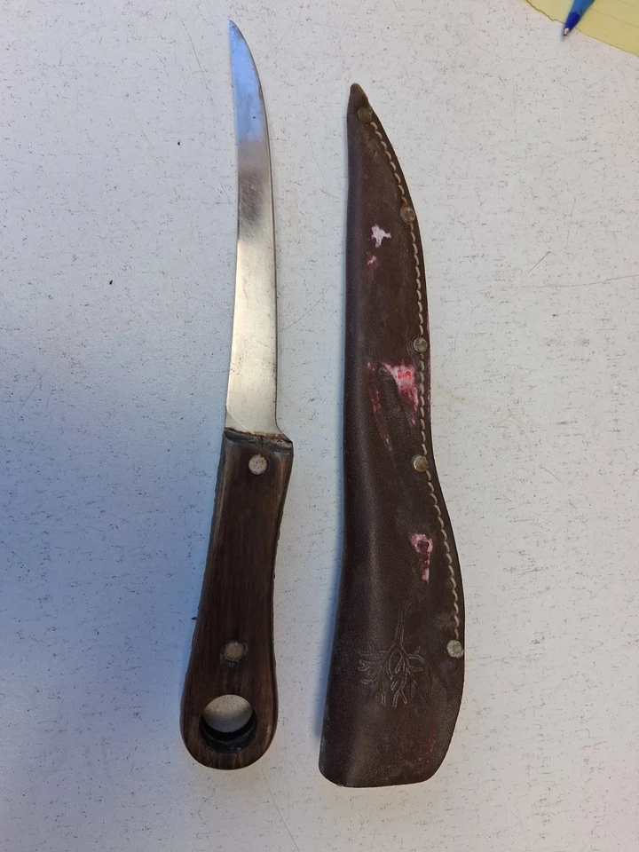 Cuchillo de filete de acero inoxidable BOKER F8S vintage con funda a juego Foto 4 de 4