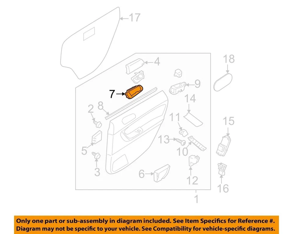 Manija de puerta interior trasera izquierda lado del conductor Subaru Legacy 2005-2009 OEM Foto 3 de 4