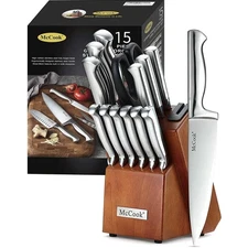 Kitchen Knife Set Stainless Steel Sharpener Block 15-Piece Cooking Utensils