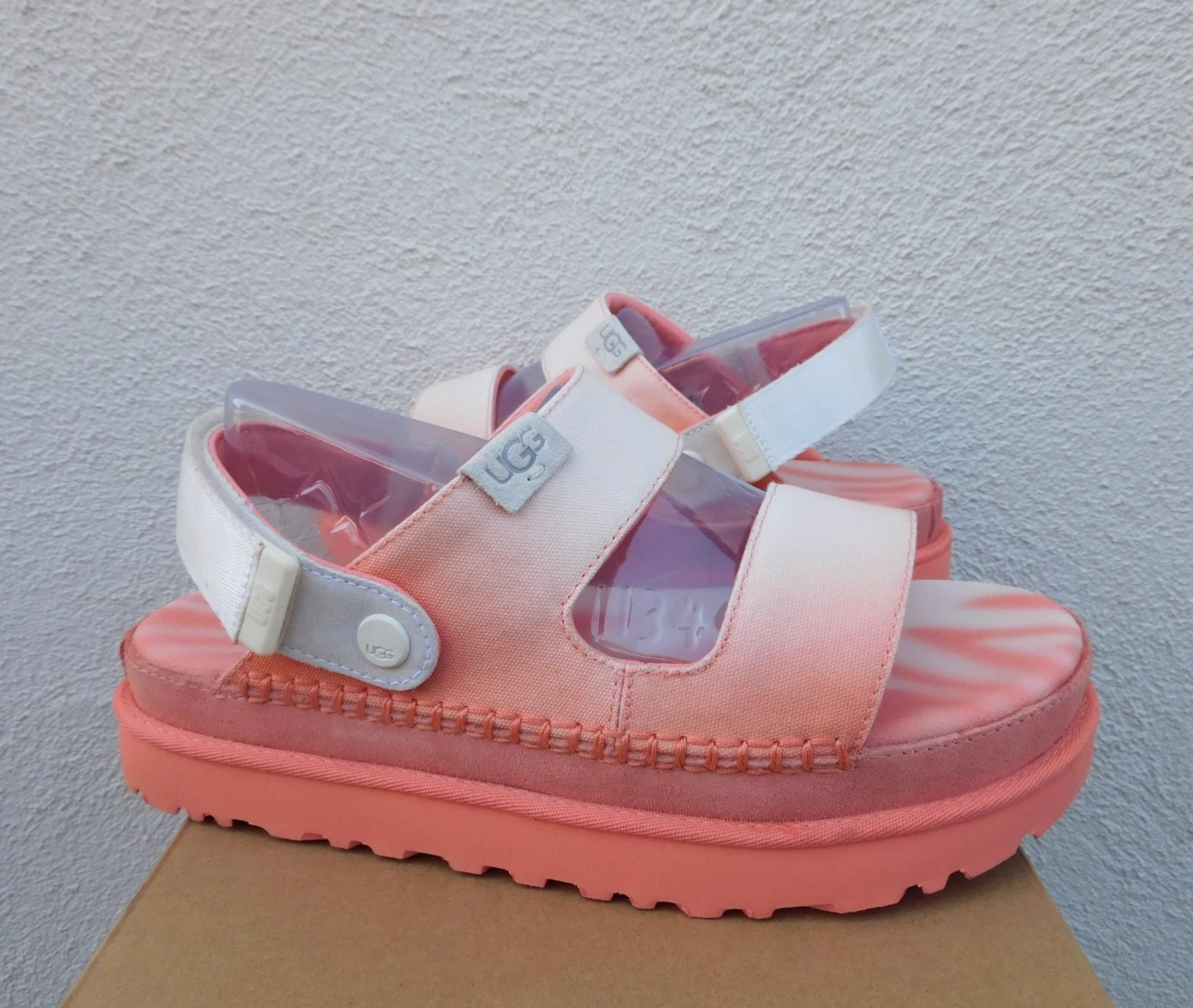 SANDALI CON PLATEAU UGG GOLDENS SUNRAY GLIDE COTONE CAMOSCIO DONNA US 11 42 ~NUOVI