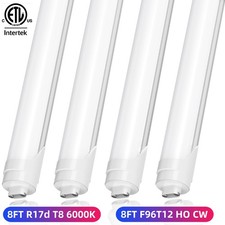 8FT T8 R17D LED Shop Lights 6000K 72W F96T12 HO CW Rotate LED Tube Light Bulbs