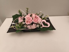 Frühlingsgesteck Tischgesteck Rosen Seidenblumen Kunstblumengesteck Deko mit LED