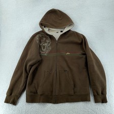 Vintage Rusty Surf Tiger Hoodie Fits M Brown Sherpa Lined Full Zip Sweatshirt