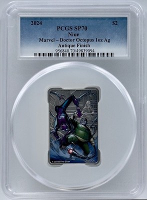 Marvel Doctor Octopus 2024 $2 Silver Coin 1 Oz PCGS SP 70 Antiqued Finish Color