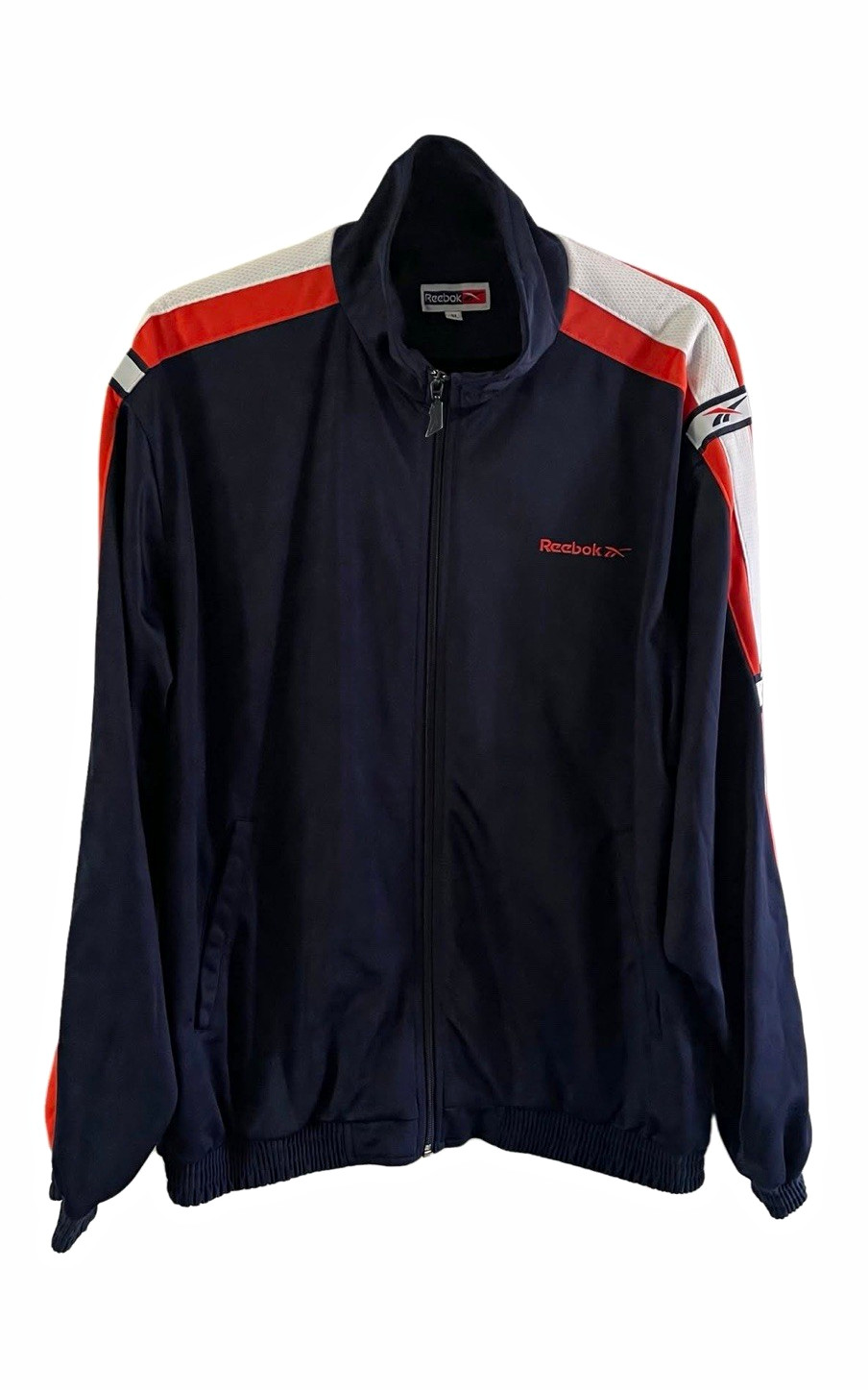 Vintage Reebok Track Jacket- Mens M – Navy / Red / White -Vector Tape -Y2K 90s