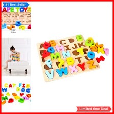 Wooden Alphabet Peg Puzzle 26 Chunky Uppercase Letters Stand Up Educational Toy