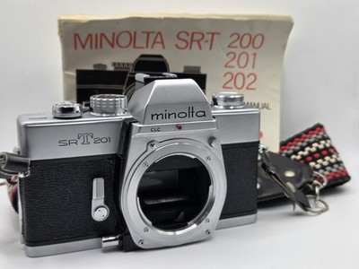 MINOLTA SRT201 35mm SLR Camera Body With Vintage Strap And Owner's Manual