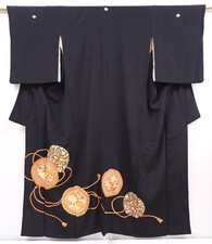 6312T01z1210 Vintage Japanese Kimono Silk TOMESODE Flowers Black