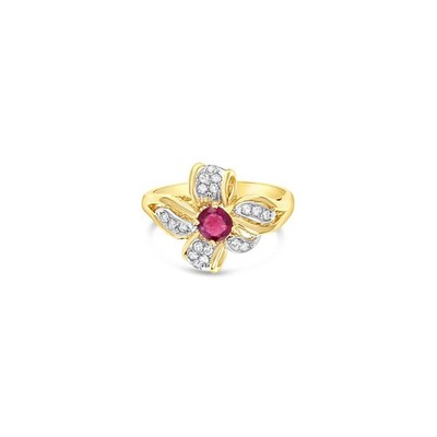 Blume Rubin Diamant Cocktail Ring 14K Gelbgold